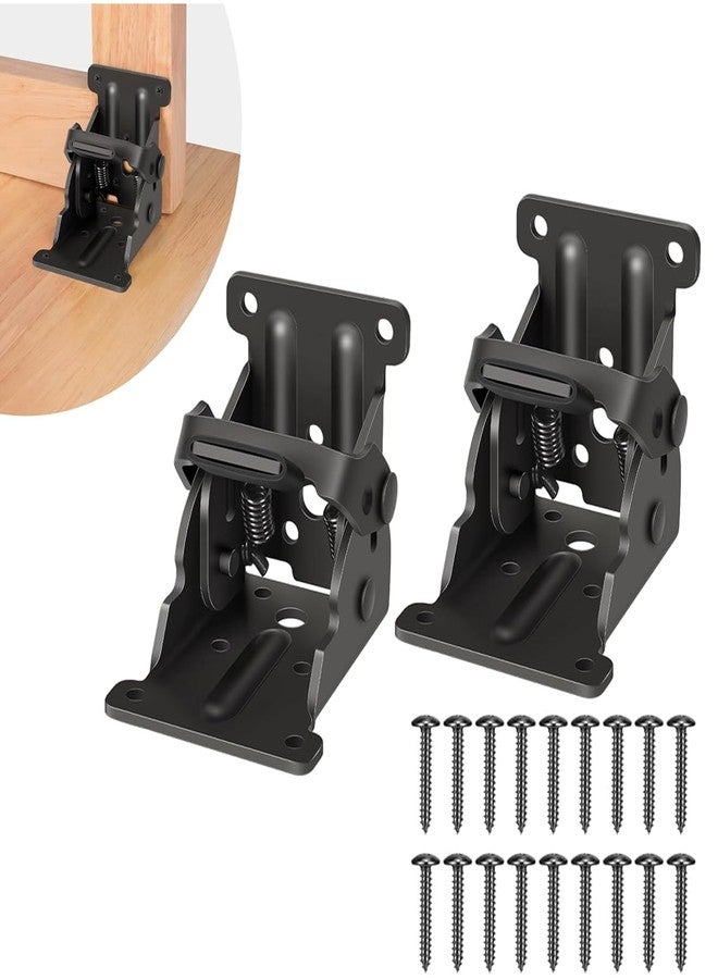 Spiglamm 2 Pack Folding Brackets, Self-Lock Hinge with Screws for Folding Table Legs, Lock Extension Support Bracket Bed Legs, Black - Image 1